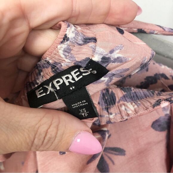 EXPRESS | Floral Off the Shoulder V Halter Blouse Purple Blue Women’s Size XS - Picture 8 of 10